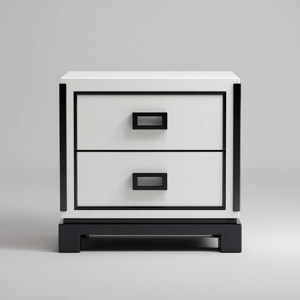 Comodino per camera da letto in legno con 2 cassetti 50x40x55 cm - bianco e nero - stile moderno